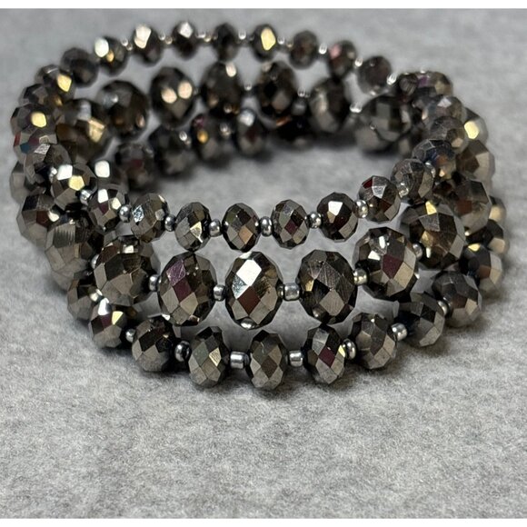 Faceted Metallic Beaded Stretch Bracelet Coil Wrap Style Elegant Jewelry for Wom - Picture 1 of 8